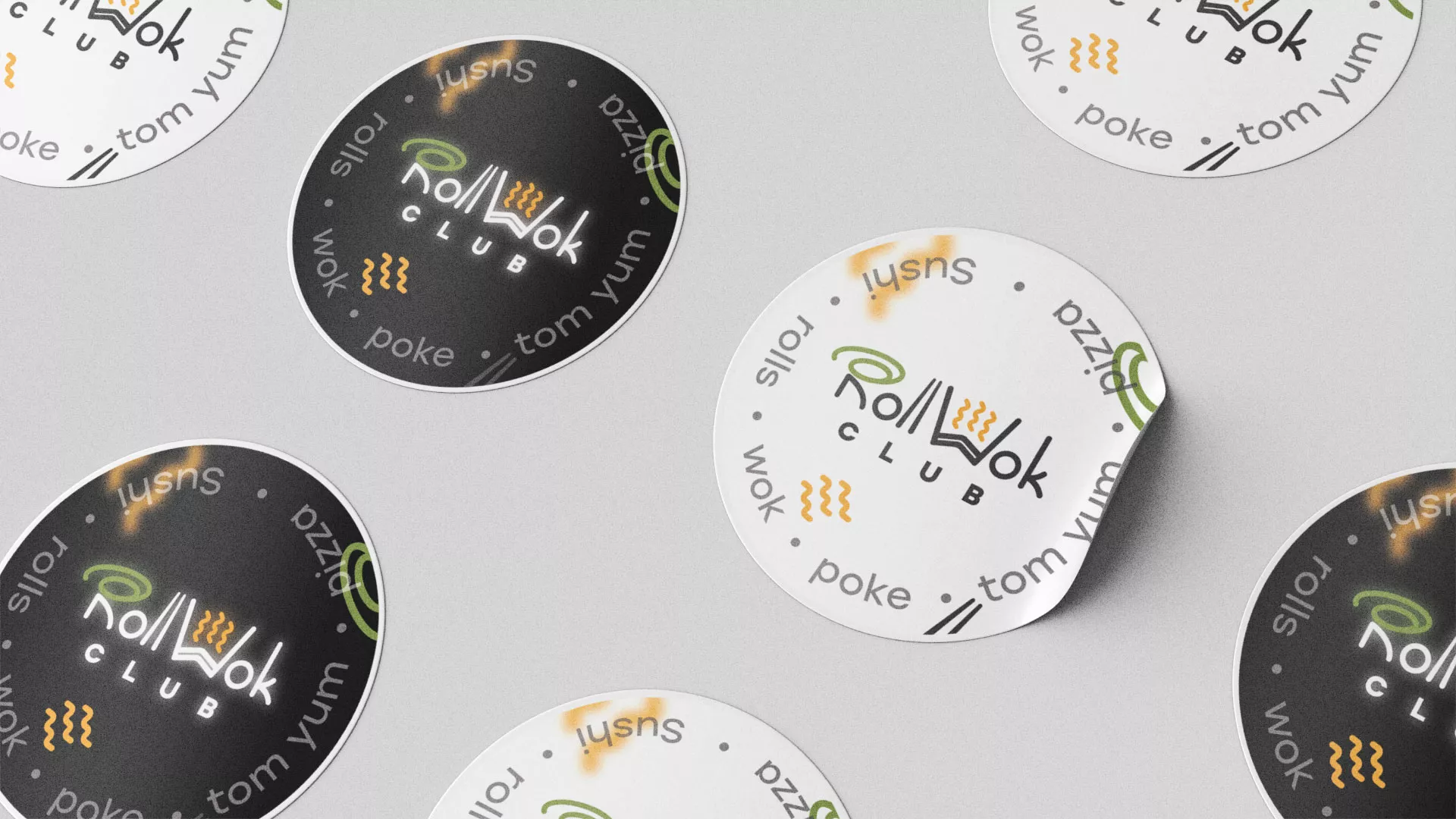 Разработка наклеек для суши-бара «Roll Wok Club» в Юрьевце